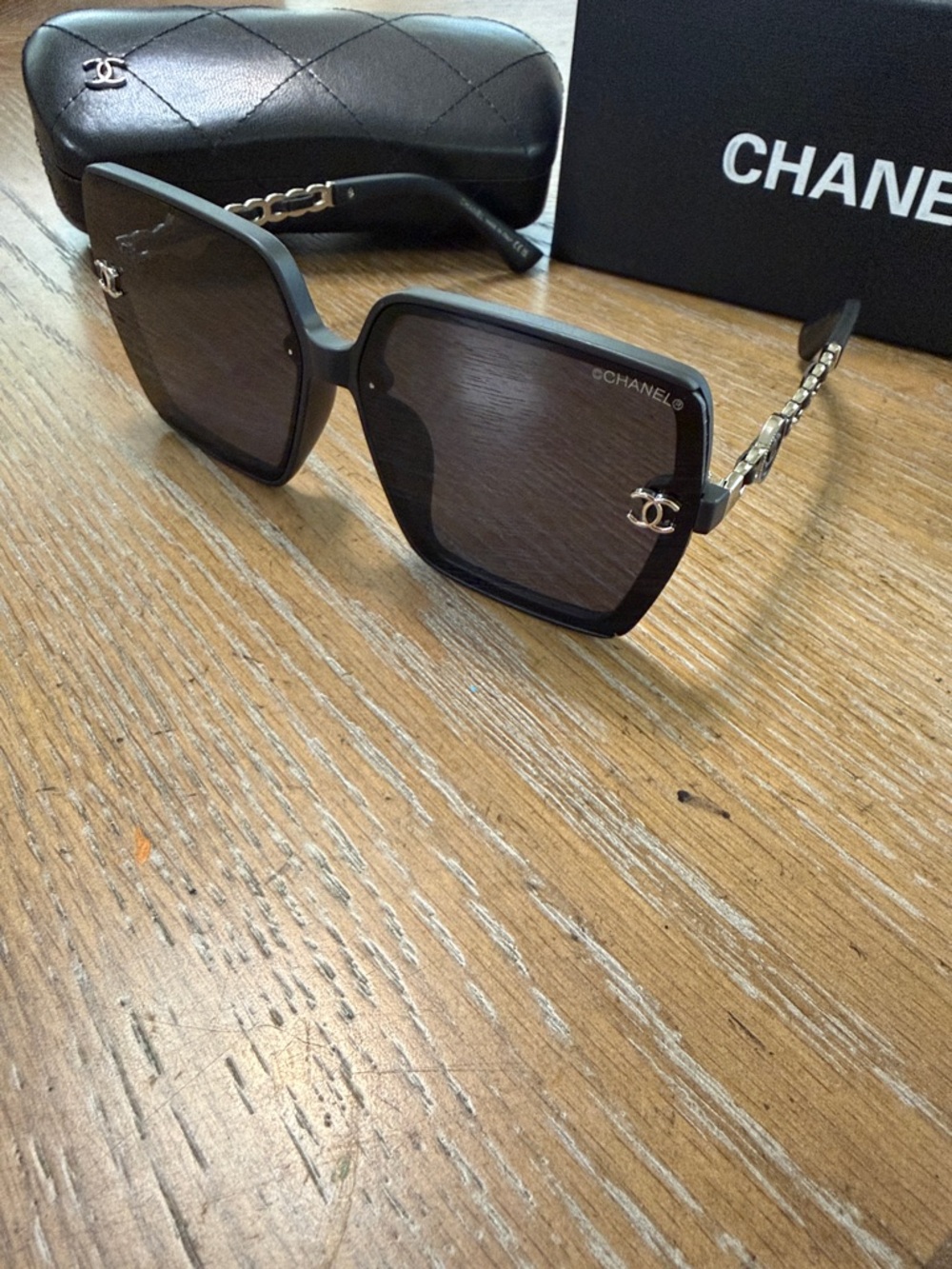 Chanel Women's Black and Silver Square Sunglasses - Picture 4 of 8